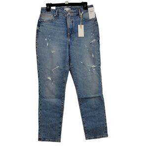 Good American Jeans sz 6 High Rise Distressed Skinny 28x28 Indigo046 $169